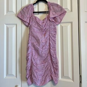 vestique Lilac Eyelet Ruched Mini Dress